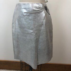 Silver Metallic Leather Wrap Skirt